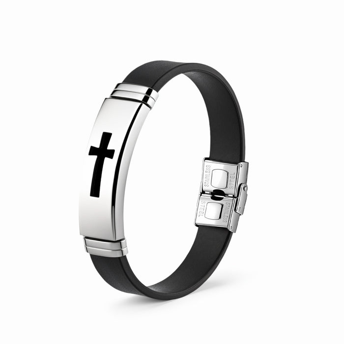 Wholesale Stainless Steel Cross Design Men' s Bracelet - Adjustable Everyday Wear