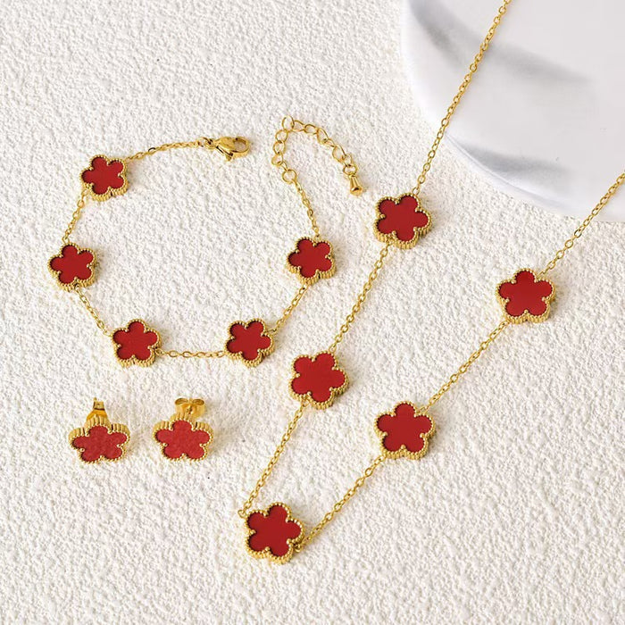 Wholesale Stainless steel clover necklace bracelet earrings