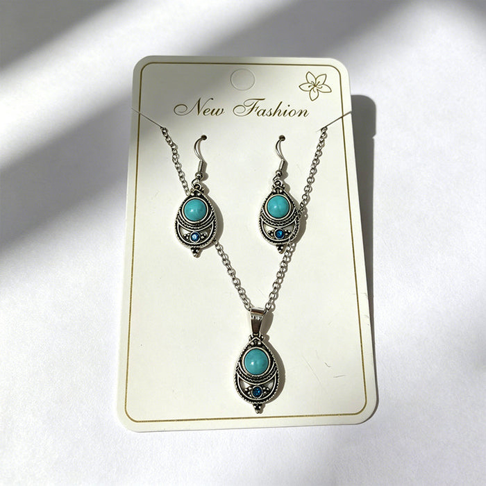 Wholesale 3pcs Vintage Turquoise Ethnic-Style Bohemian Earrings & Necklace Set