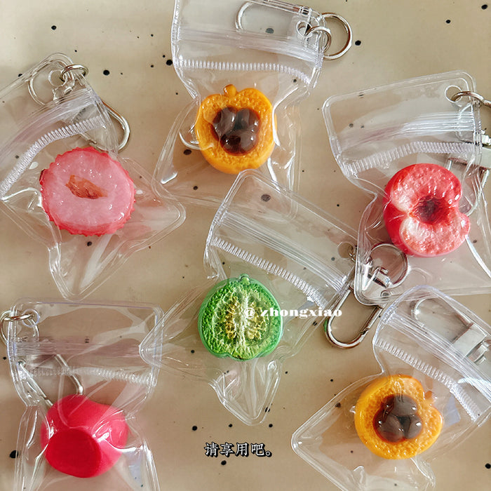 Wholesale Resin Fruit Keychain Set Half Cut Cantaloupe Loquat Lychee Bag Charm Phone Pendant Boutique Resale