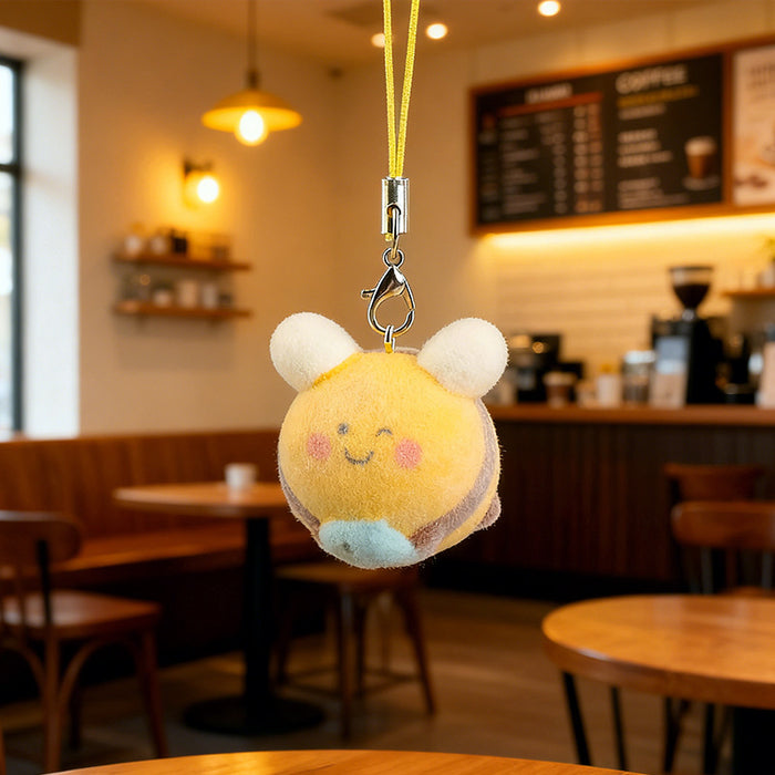 Wholesale Large 3D Flocked Resin Cartoon Bee Keychain
