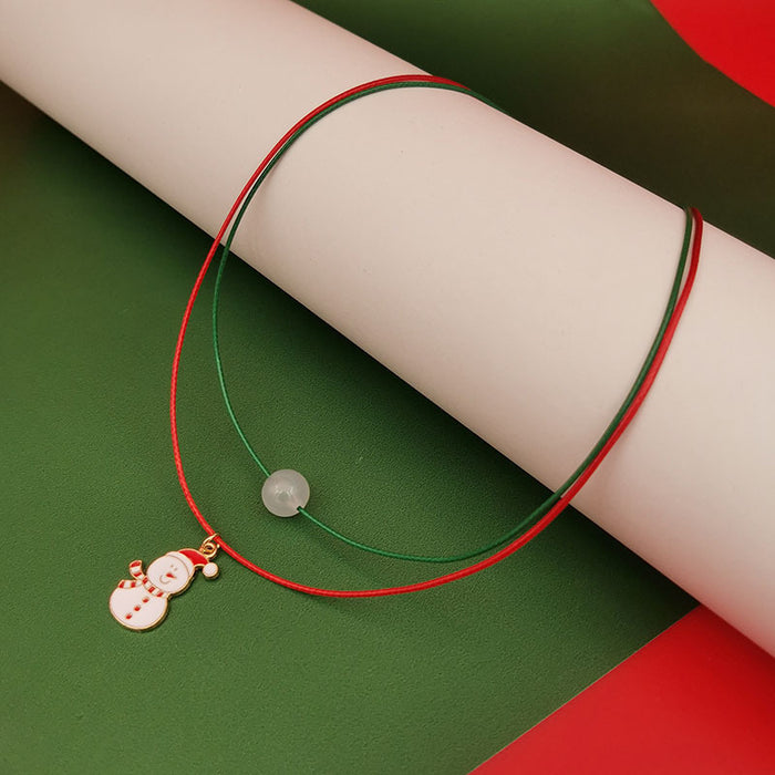 Wholesale Luminous Christmas Necklace Elderly Bell Tree Reindeer Snowflake Christmas Luminous Double-Layer Clavicle Chain