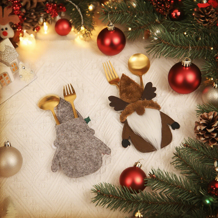 Wholesale Christmas decorations cartoon  doll knife and fork set dwarf tableware set dining table dress up props