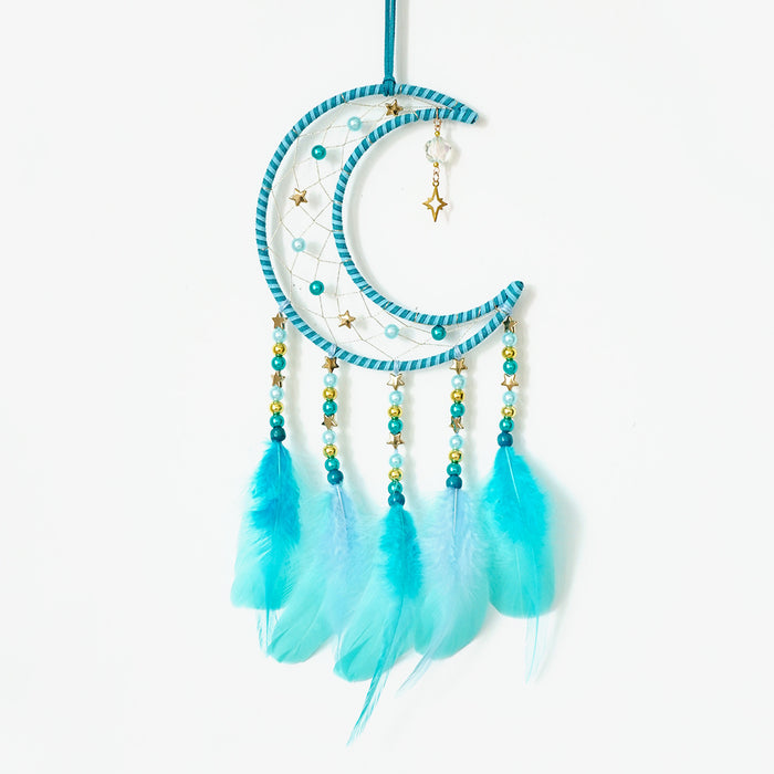 Wholesale Handmade Moon and Stars Dreamcatcher with Blue Feathers MOQ≥2