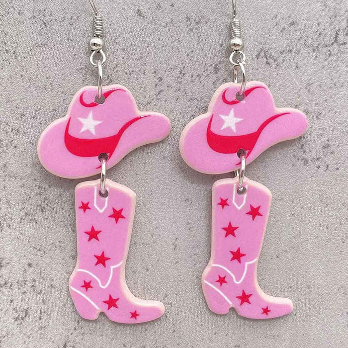 Wholesale acrylic earrings cowboy Pink hat boots balloon fashion personality earrings