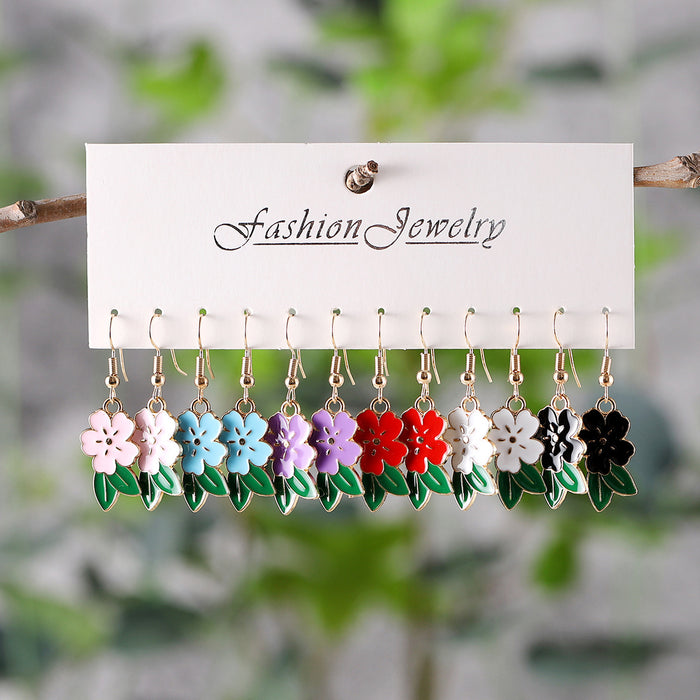 Wholesale Bohemian Colorful Flower Drop Earring Set Alloy Jewelry Accessory