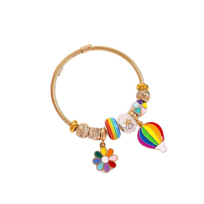Wholesale Heart Balloon Sunflower Pendant Stainless Steel Open Bangle Bracelet  Chic Jewelry Accessory for Women