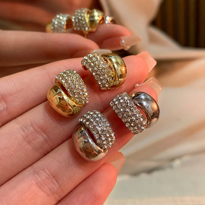 Wholesale Korean diamond-encrusted metal geometric earrings women's high-end earrings Joker earrings