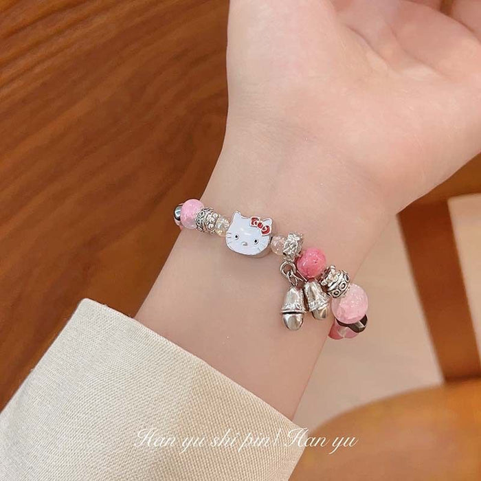 Wholesale Pink Beaded HK Cat Bracelet Fashion Jewelry Accessory Boutique Gift for Women