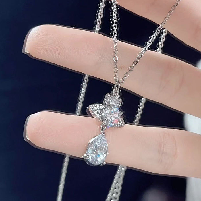 Wholesale   Saturn Necklace  Tears Diamond Pendant Necklace Women's Clavicle Chain