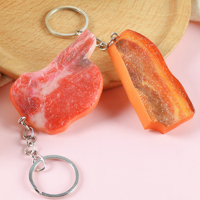 Wholesale PVC Simulated Tomahawk Steak Keychain Realistic Faux Meat Bag Charm Decorative Accessory MOQ≥5