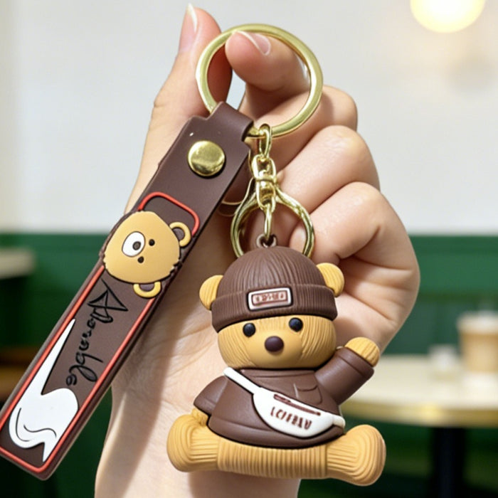 Wholesale Cartoon Bear Keychain Bag Charm Silicone PVC Cute Decor for Car Keys or Bag Accessory