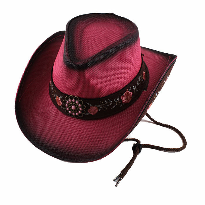 Wholesale Summer Straw Cowboy Hat Embroidery Breathable Sunshade JDC-FH-DG012