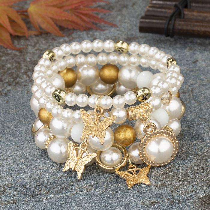 Wholesale Multilayer Pearl Butterfly Stretch Bracelet JDC-BT-Manw002