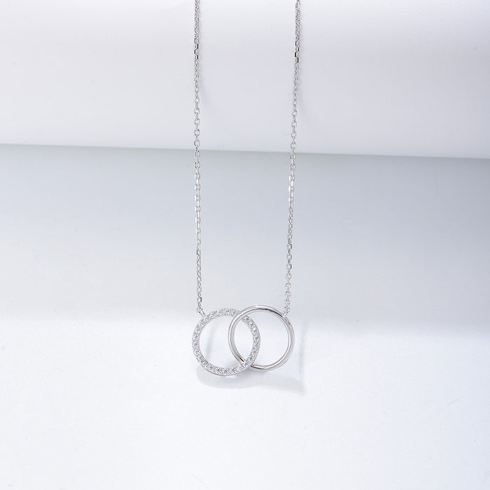 Wholesale Silver Diamond Double Circle Double Ring Necklace Chain