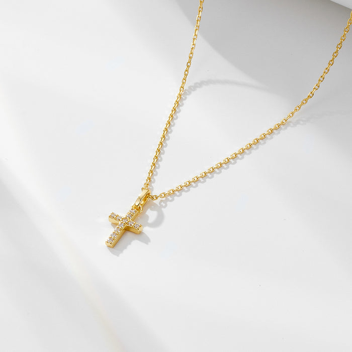 Wholesale Imitation Diamond Cross Sterling Silver Necklace Clavicle Chain