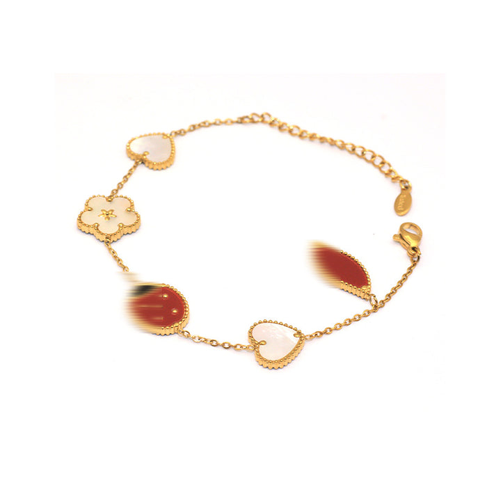 Wholesale Stainless Steel K Gold Plated Double-sided White Mother-of-pearl Red Chalcedony Five-flower Bracelet JDC-BT-Xiango002