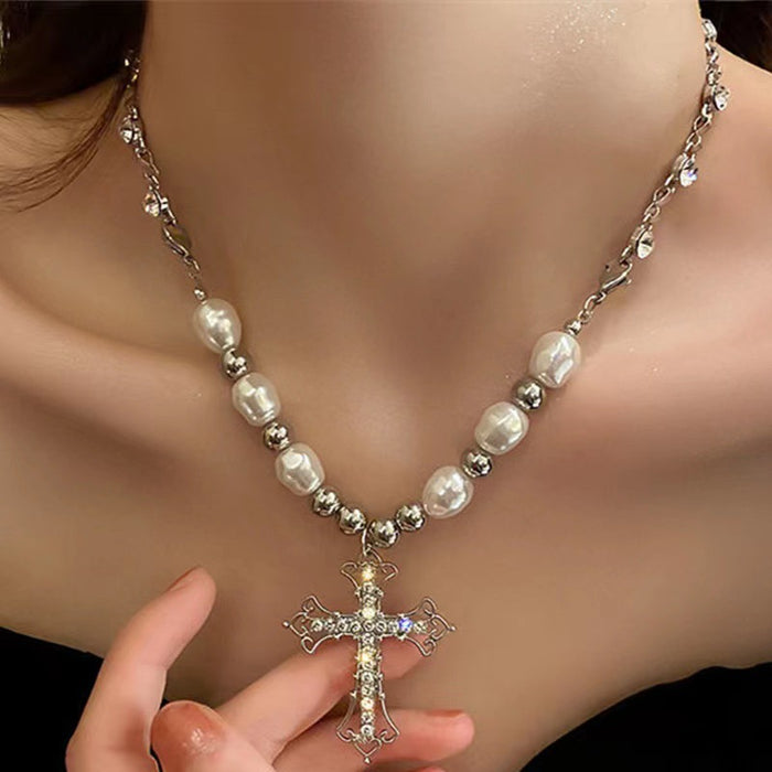 Wholesale  Double C Pearl Bow Female Shell Pearl Necklace-JDC-NE-Dingy007