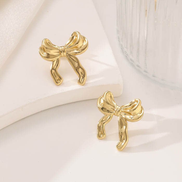 Wholesale Stainless Steel Earrings Bow Versatile 18K Gold Earrings for Women