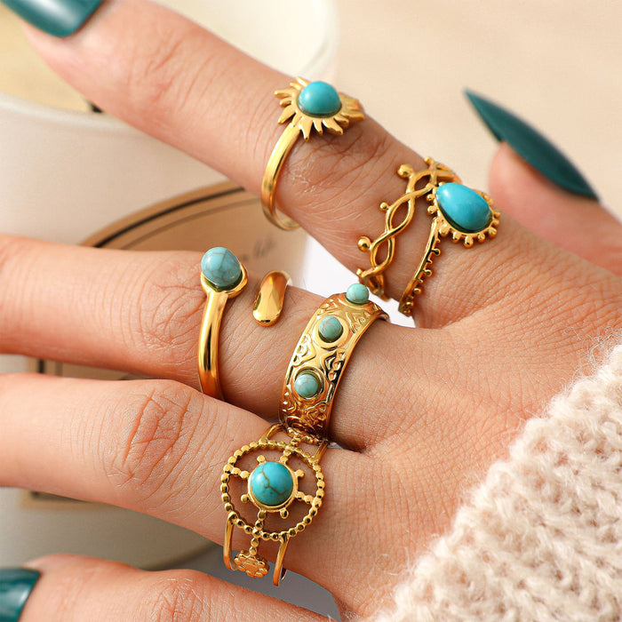 Wholesale Stainless Steel Open-Band Turquoise Rings