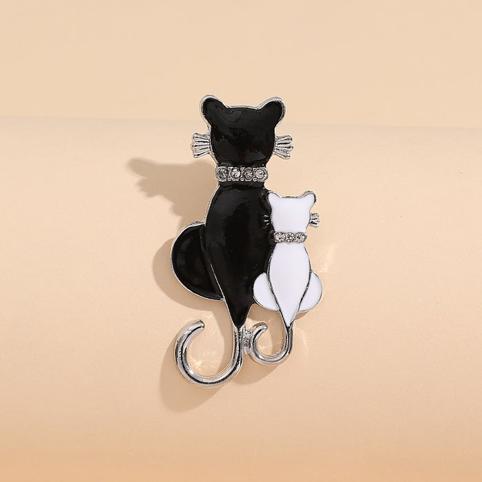 Wholesale Black and White Cat with Diamonds Earrings JDC-ES-SaIP109