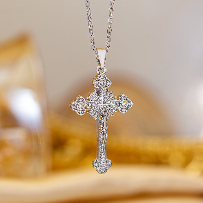Wholesale Zircon-set cross Titanium steel necklace