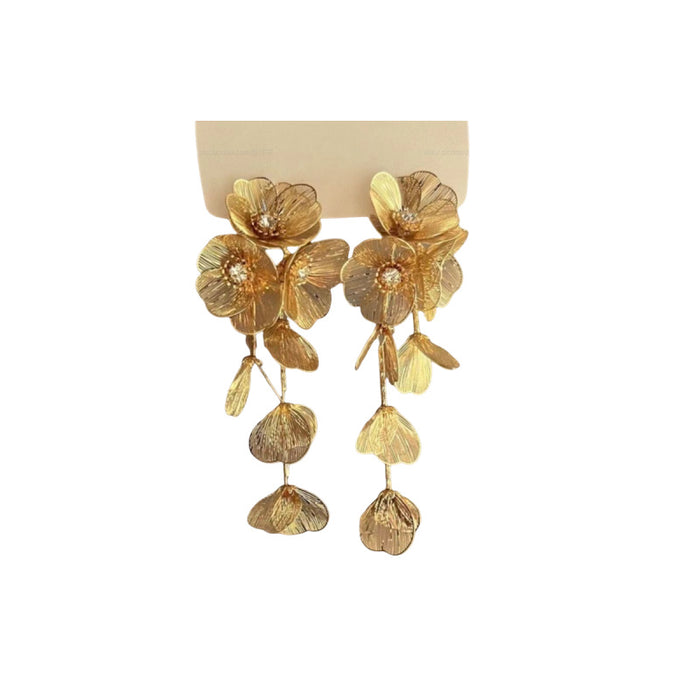 Wholesale Vintage zircon metal flower tassel earrings with exquisite temperament and exaggerated ear clip for women