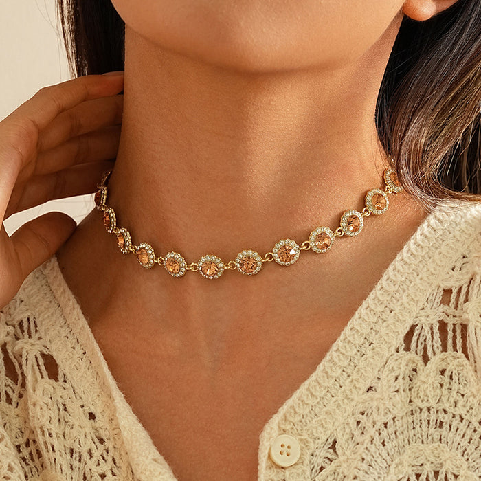 Wholesale Colorful rhinestone necklace, personalized temperament, gemstone necklace, light luxury, niche design, high-end feeling, collarbone chain