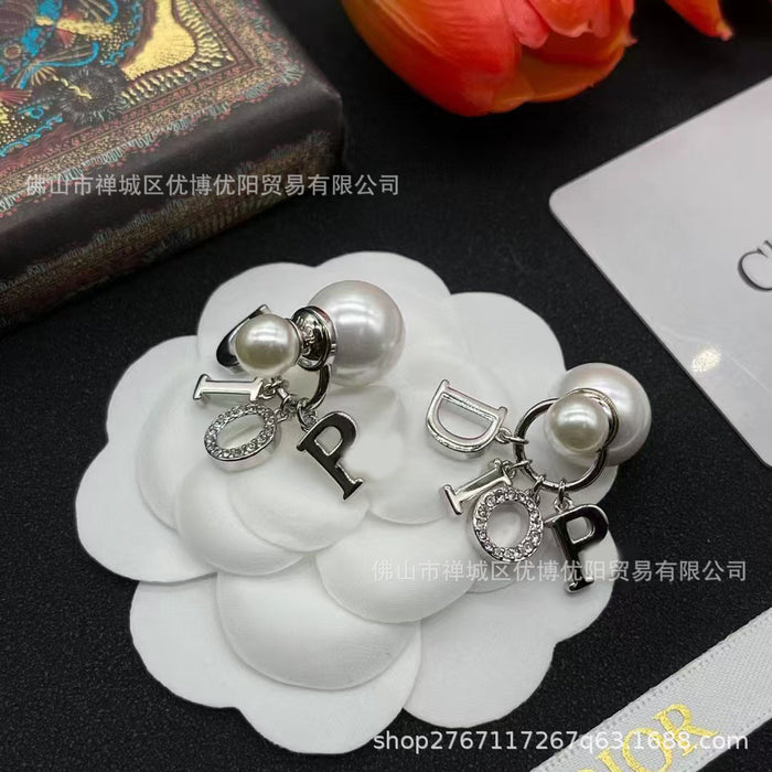 Wholesale O Letter Pearl Earrings For Women Gold Tone Rhinestone Fashion Accessory Chic Everyday Jewelry Boutique Resale Gift