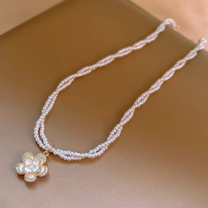 Wholesale Zircon Flower Pearl Necklace JDC-NE-FengMei004