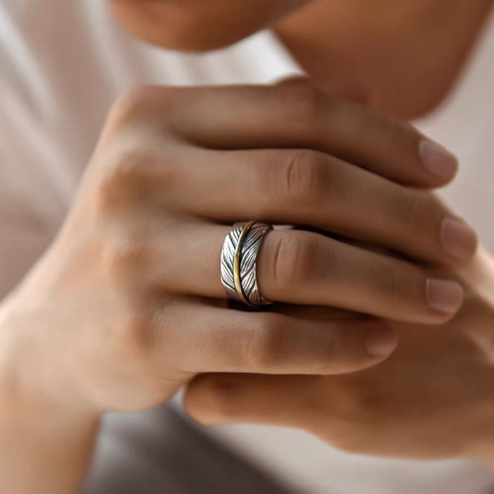 Wholesale Feather Ring Retro Personalized Punk Silver Jewelry Open Ring