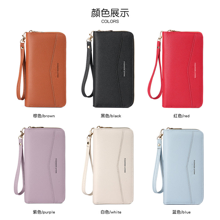 Wholesale PU Leather Retro Long Wallet Clutch with Wrist Strap Solid Color Trendy Everyday Use