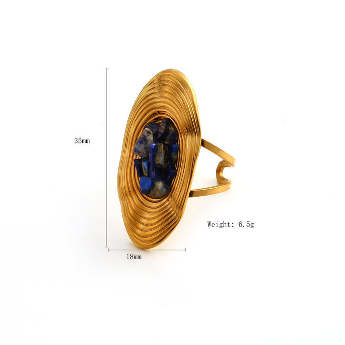 Wholesale Vintage exquisite high-end stainless steel oval earrings set with natural stone earrings and ring set