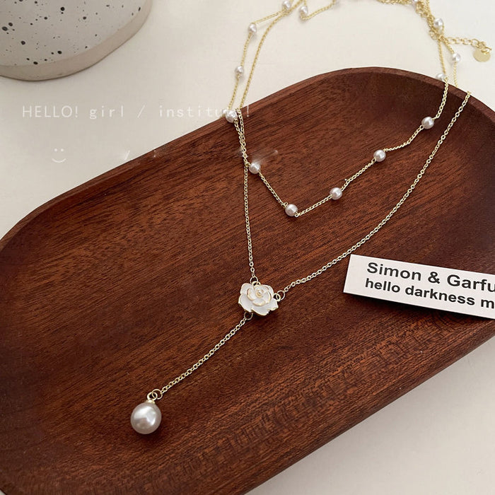Wholesale Double layer pearl necklace for women, light luxury, high-end, niche design, neck chain, temperament, tassel collarbone chain