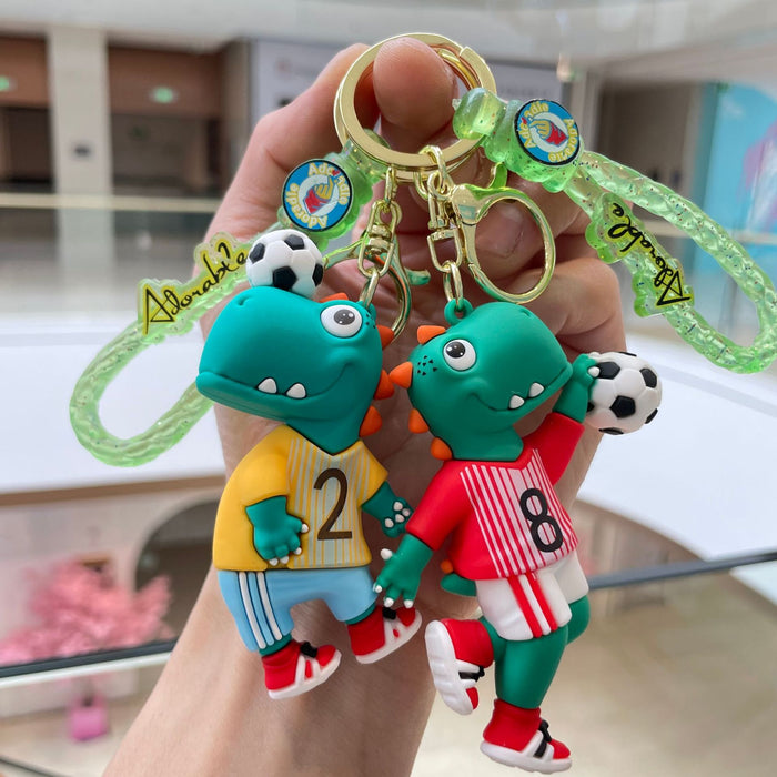 Wholesale Creative new football dinosaur keychain, exquisite and cute soft plastic figurine pendant, bag accessories, small gifts