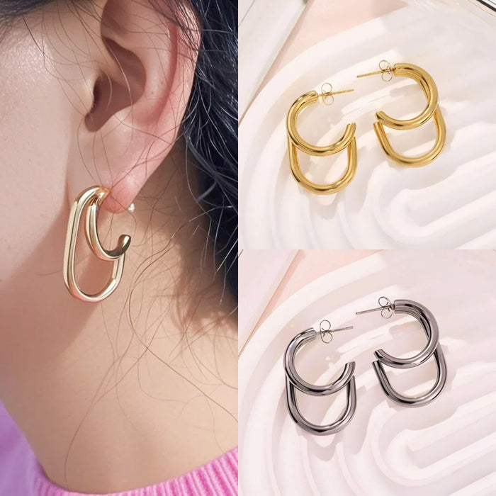 Wholesale Exaggerated large earrings with a light luxury and high-end feel that do not fade. Titanium steel earrings as earrings