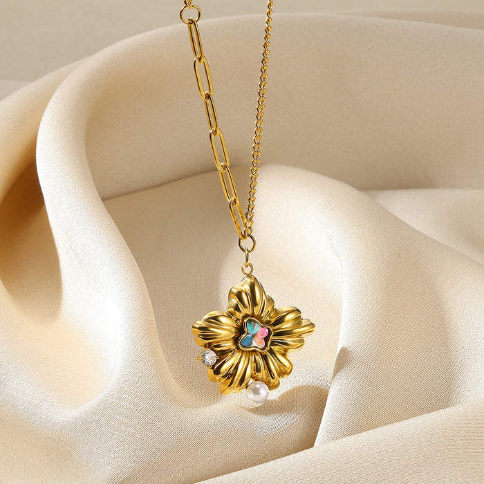 Wholesale Stainless Steel Flower Sunflower Necklace Minimalist Pendant Jewelry