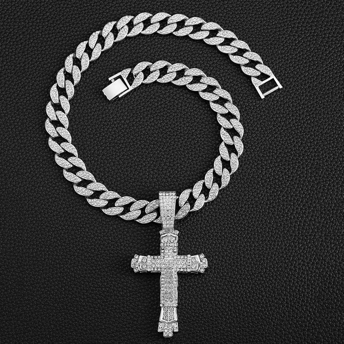 Wholesale Full Diamond Big Buckle Cross Alloy Men's Necklace JDC-NE-QingR009