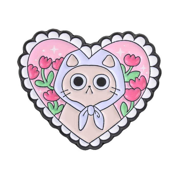 Wholesale Heart Shaped Cat Brooch Zinc Alloy Enamel Pin Cute Kitten Badge For Backpacks Jeans Clothing Fashion Accessory