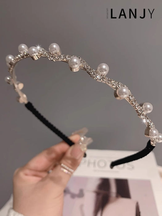 Wholesale Pearl Rhinestone thin edge headband temperament out face wash hairpin