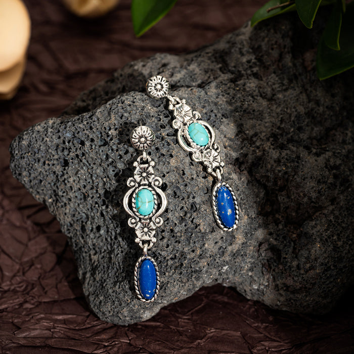 Wholesale Artistic retro style geometric earrings, natural stone antique women's earrings