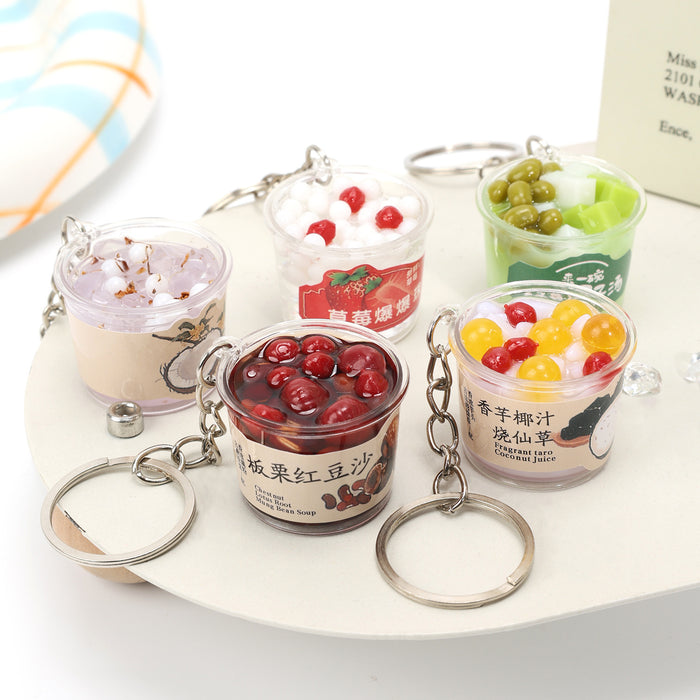 Wholesale Summer Dessert Miniature Food Charm Herbal Jelly Drink Keychain Decorative Bag Accessory Chic Boutique Gift