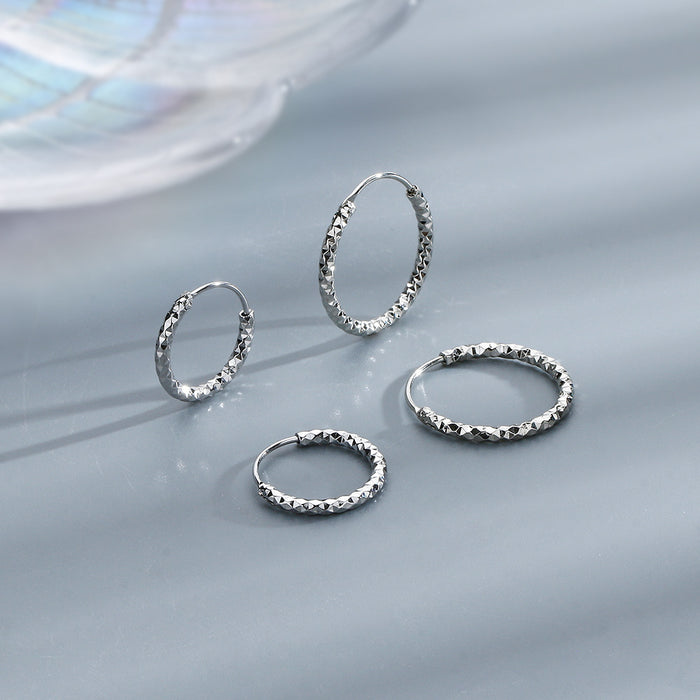 Wholesale Neutral diamond grid pattern cut surface super glitter ring earrings with simple glitter circle earrings