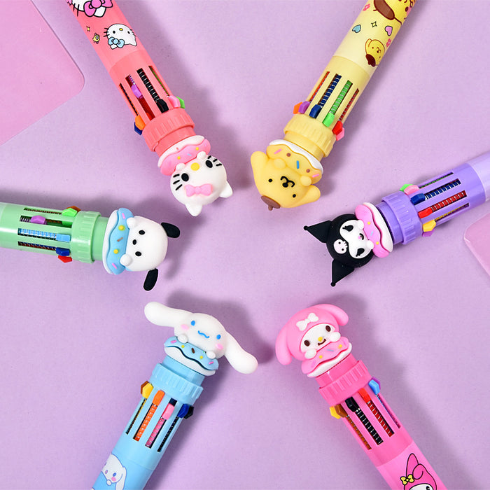 Wholesale push pen 10-color ballpoint pen cute ten-color journal pen multi-color pen display box