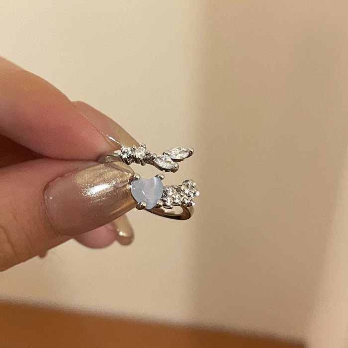 Wholesale Aquamarine Heart Moonstone Zircon Open Ring Set 3 Pieces