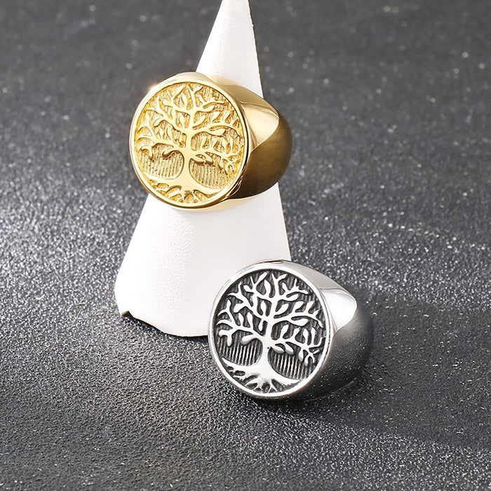 Wholesale Titanium Steel Tree of Life Ring Vintage Stainless Steel Tail Ring
