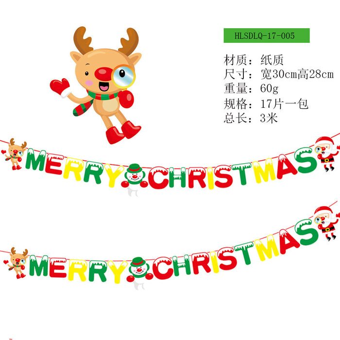 Wholesale Christmas Decorations Christmas Pull Flag Hanging Flag Holiday Banner Party Decoration Paper Cartoon Christmas Pull Flower String Flag