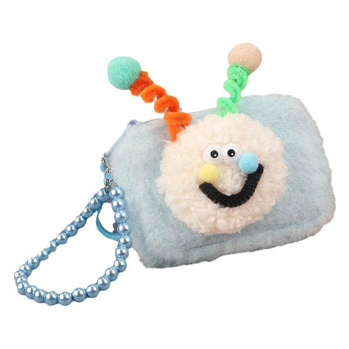 Wholesale Trendy Face Plush Square Card Holder Keychain Wallet Pink Macaron Style Everyday Wear Boutique Resale