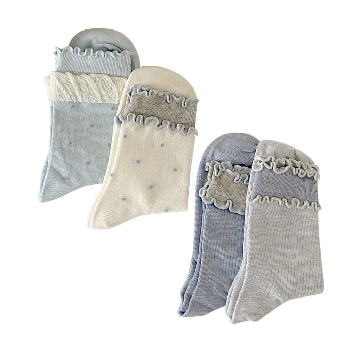 Wholesale Boneless socks with rolled edges and polka dot midsole cotton socks, simple and versatile socks
