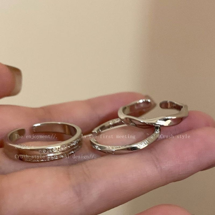 Wholesale Silver solid ring three piece set, niche design, high-end and cool style, with an open index finger ring and bracelet